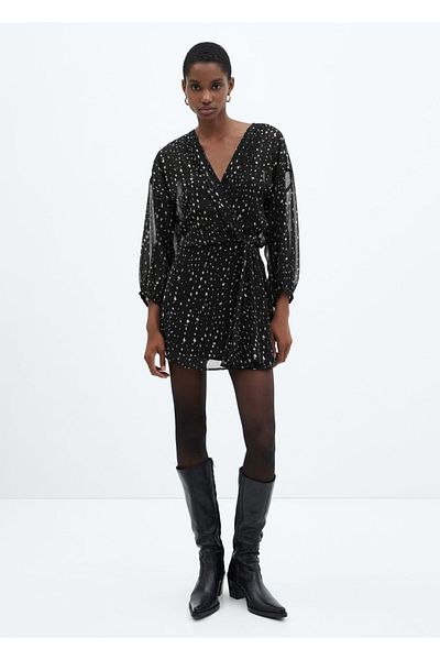 MANGO Woman Patterned wrap-cut dress