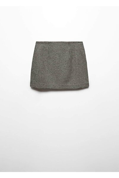 MANGO Woman Düz Kesim Kazayağı Desenli Mini Etek