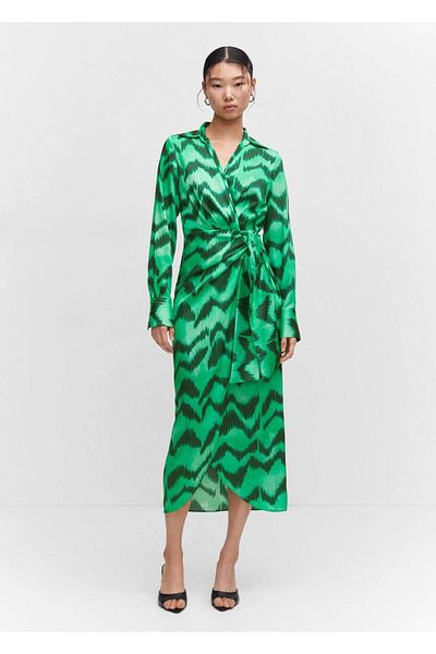 MANGO Woman Patterned satin shirt dress