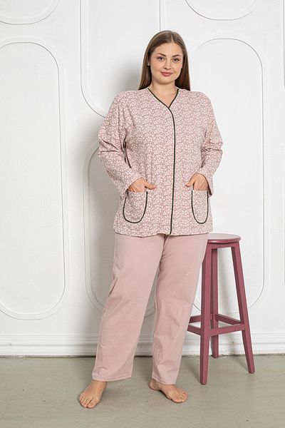 SEBOTEKS 100% Cotton Long Sleeve Button-Down Plus Size Women's Pajamas Set 206