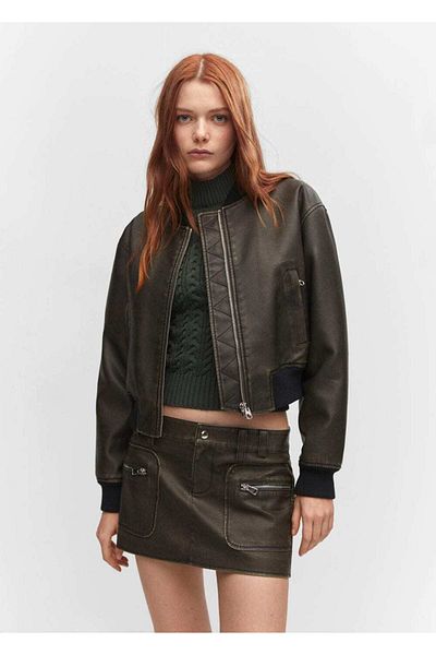 MANGO Woman Used Leather Look Skirt