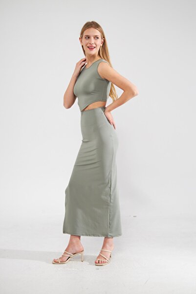 Camenta Haki Scuba Etek Crop Alt-üst Takım