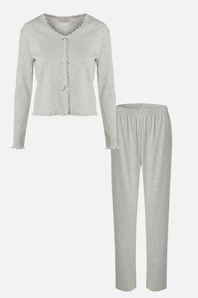 koza iç giyim Women's Cotton Lace and Ribbon/Bow Detail Camisole Color Pajamas Set
