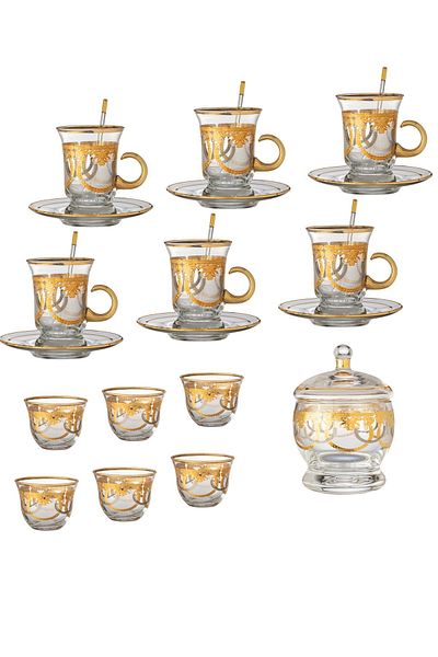 Byblos 25 Pieces Coffee And Tea Set 6 Coffee Cups + 6 Tea Cups + 6 Saucers + 6 Sugar Tea Spoons With Lids
