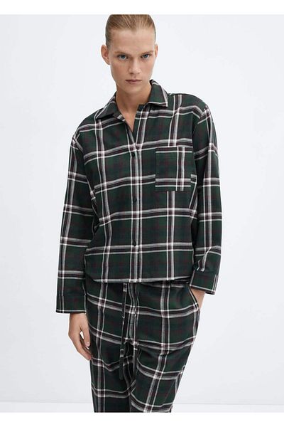 MANGO Woman Cămașă de pijama din flanel de bumbac