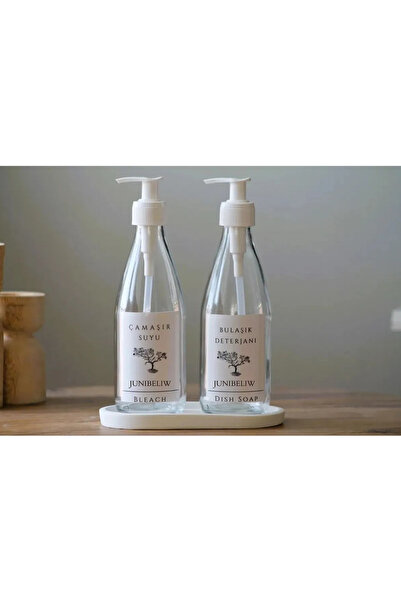 JUIWI 3lü Set Suya Dayanıklı Boş Cam Şişe Bulaşık Deterjanlık Çamaşır Suyu 2x330ml Altlık