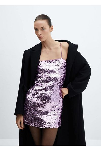 MANGO Woman Rochie scurtă semi-transparentă cu paiete