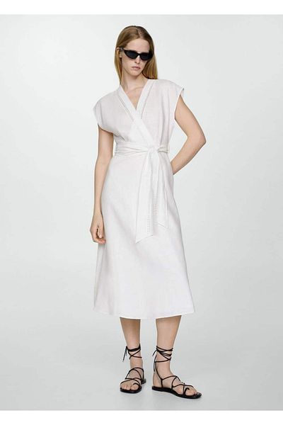 MANGO Woman Φόρεμα 100% λινό με γραβάτα