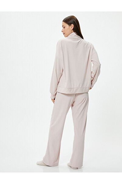 Koton Boğazlı Bağlamalı Pijama Üst Kaşkorse Yumuşak Dokulu Uzun Kollu