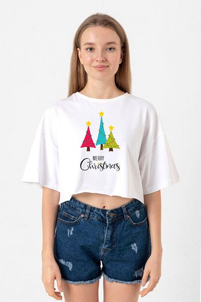 Tshirthane Merry Christmas White Women's Crop Tshirt