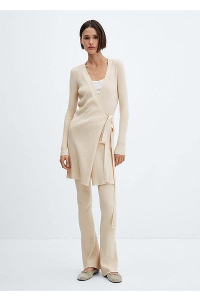 MANGO Woman Corded Knitted - Wrap Cut Cardigan
