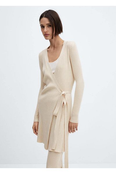 MANGO Woman Corded Knitted - Wrap Cut Cardigan