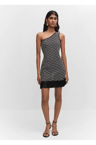 MANGO Woman Asymmetrical Dress with Tassel Detail