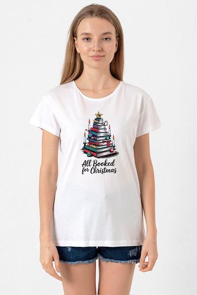 Tshirthane All Booked for Christmas White Women's Crew Neck Tshirt