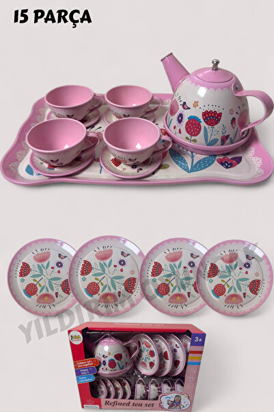 YILDIRIM OYUNCAK 15 Parça Aksesuarlı Metal Çaydanlık Set Metal Kaliteli Tepsi...