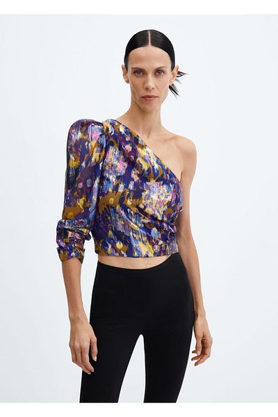 MANGO Woman Patterned asymmetrical blouse