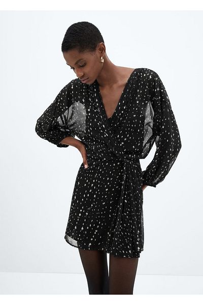 MANGO Woman Patterned wrap-cut dress