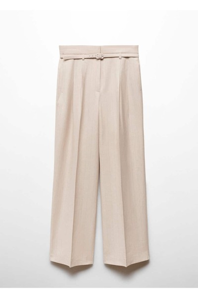 MANGO Woman Belted Collet Fabric Trousers
