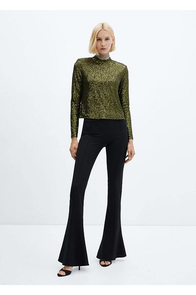 MANGO Woman Tricou cu guler cu paiete