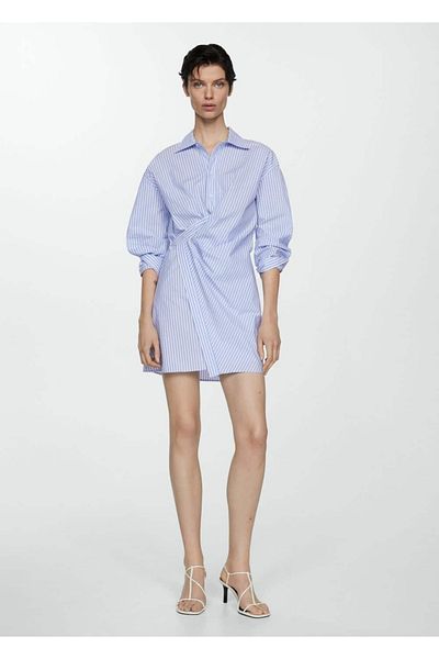 MANGO Woman Rochie cămașă înfășurată în dungi