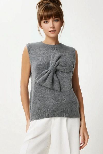Luna Carina Anthracite Women's Knitwear Sweater with Bow