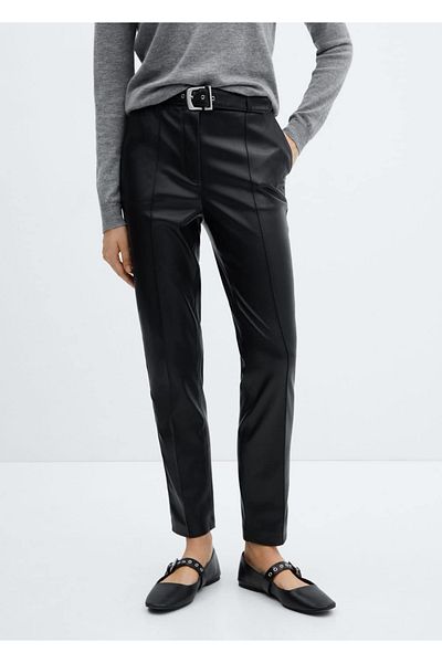 MANGO Woman Leather Look Belted Trousers