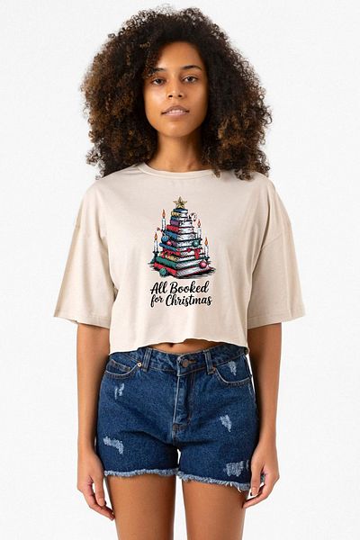 Tshirthane All Booked for Christmas Beige Women's Crop Tshirt