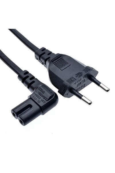 Derwell 80 Cm L Uç 90 Derece Power Güç Elektrik Kablosu C7 ps4/ps3 Teyp Laptop Adaptör ışıldak 2 Pinli Siyah
