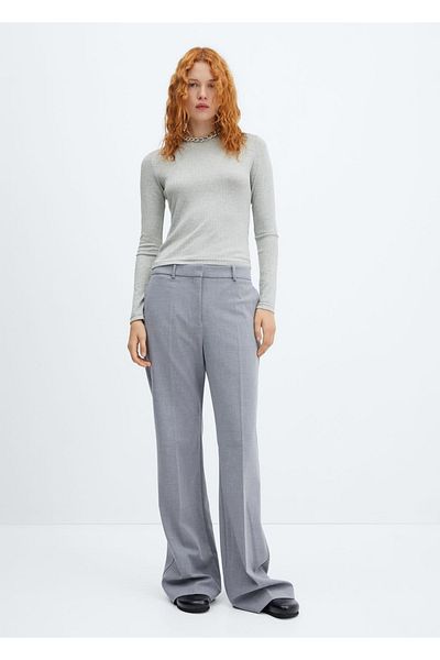 MANGO Woman Ribbed T-shirt with long sleeves
