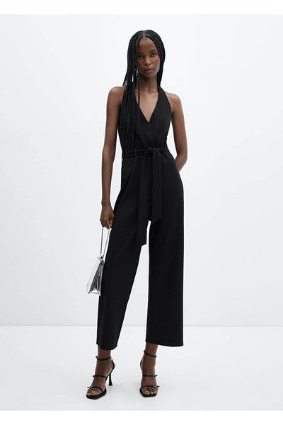 MANGO Woman Ribbon detailed halter jumpsuit