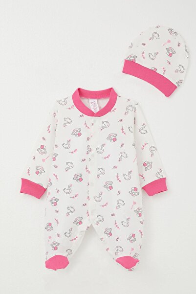 Breeze Kız Bebek Patikli Tulum Mantar Ev & Prenses Kuğu Desenli 0-6 Ay, Beyaz