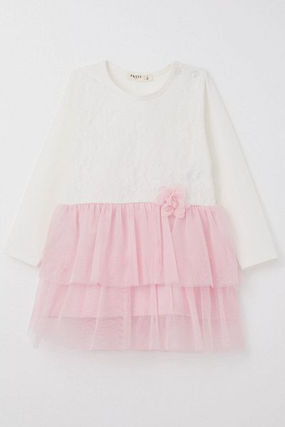 Breeze Baby Girl Long Sleeve Dress Lace Tulle with Bow Accessories 9 Months-3 Years, White