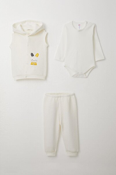 Breeze Erkek Bebek Zıbınlı 3 Lü Takım Tavşancık Nakışlı Kapüşonlu 4 Ay-1 Yaş,...