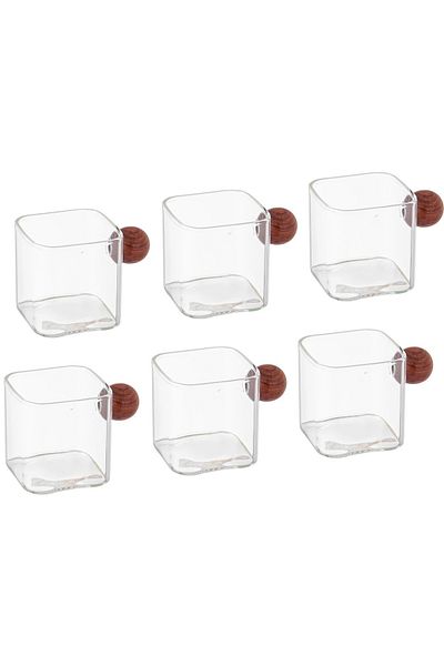 Dania Wooden handle glass coffee cup set, 6 pieces