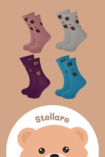 stellare Teddy Bear College Κάλτσες 4 Ζευγών Βαμβακερές
