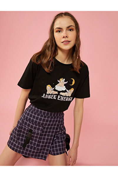 Koton Μπλουζάκι με στάμπα βαμβακερή λαιμόκοψη