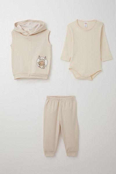 Breeze Baby Boy Bodysuit 3 Piece Set with Cute Rabbit Emblem 4 Months-1 Years, Beige