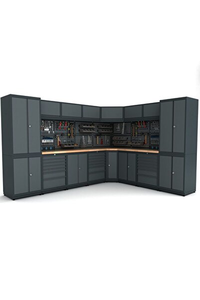 İdeal Ekipman 3.2m x 2.6m Modüler Köşe Çalışma Tezgahı İE.36.18.81