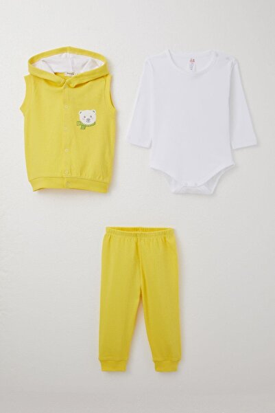 Breeze Erkek Bebek Zıbınlı 3 Lü Takım Sevimli Ayıcık Nakışlı Kapüşonlu 4 Ay-1...
