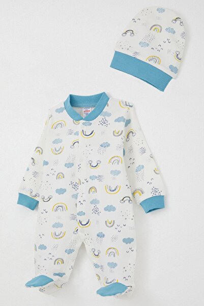 Breeze Baby Boy Booties Jumpsuit Sky Themed 0-6 Months, White