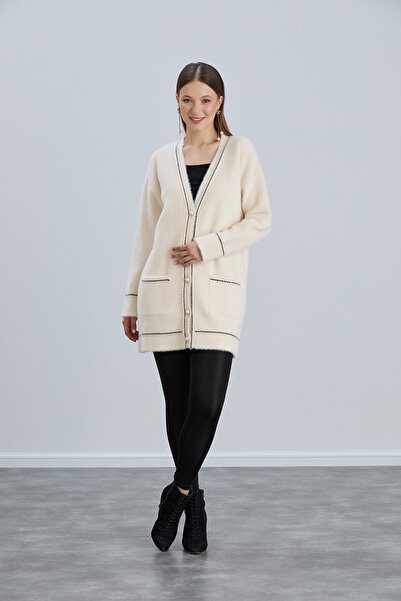 Vaveyla Μαλακή μακριά ζακέτα με κουμπιά με πέρλες