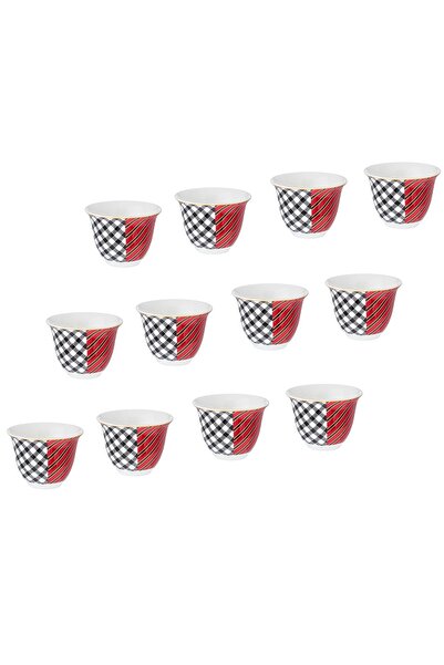 Dania طقم فناجين قهوة سعودية من البورسلين الأبيض مع نقش مكون من 12 قطعة