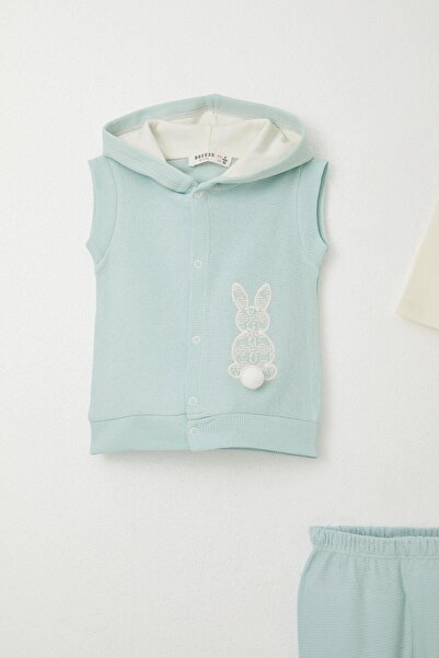 Breeze Baby Girl Bodysuit 3 Piece Set with Rabbit Embroidered Pompom 4 Months-1 Years, Water Green