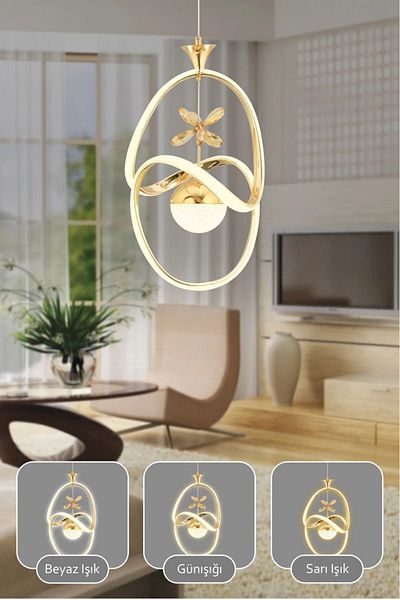 VENON Stella Remote Controlled 3 Color Light Featured Modern Gold Plated Pendant Lamp Led Chandelier Living Room Chandelier