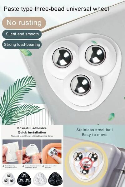 Hanedanev 4 Pieces Triangular Wheel Self-Adhesive Mini Swivel Wheels Three Ba...