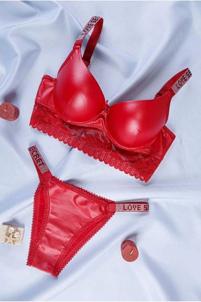KARBEN Red Leather Stone Brazilian Style Bra & Panty