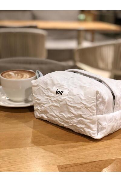 Joli حقيبة مكياج من القطن الأبيض وحقيبة سفر