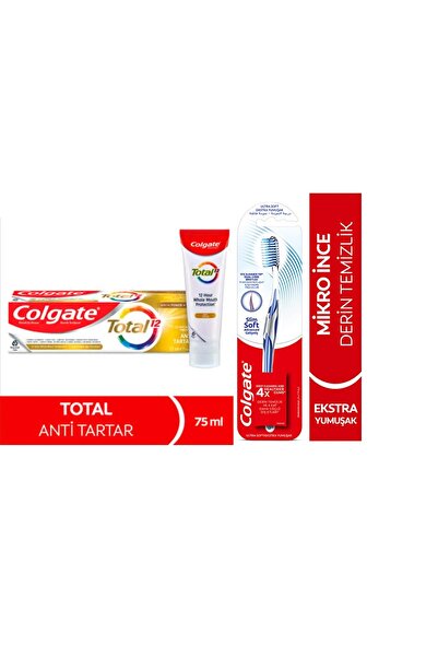 Colgate Dıs Macunu Total Antı Tartar 75 ml + Colgate Mikro Ince Advanced Manuel Diş Fırçası 1+1