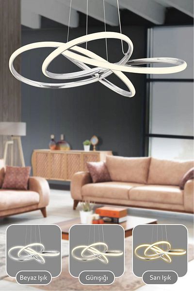 VENON Morocco Controlled 3 Color Light Featured Modern Chrome Plated Pendant Lamp Led Chandelier Living Room Chandelier