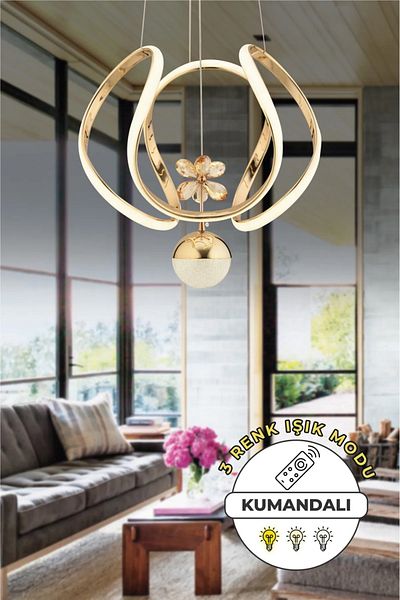 VENON Buket Controlled 3 Color Light Featured Modern Coated Pendant Lamp Led Chandelier Living Room Chandelier